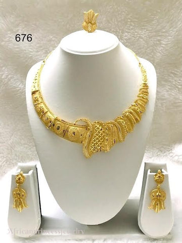 THREE PIECE INDIAN / AFRICAN GOLD PLATED NECKLACE SET