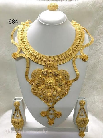 THREE PIECE INDIAN / AFRICAN GOLD PLATED NECKLACE SET