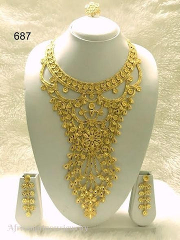 THREE PIECE INDIAN / AFRICAN GOLD PLATED NECKLACE SET