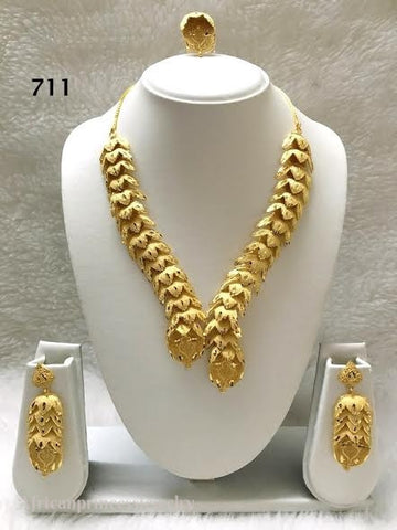 THREE PIECE INDIAN / AFRICAN GOLD PLATED NECKLACE SET