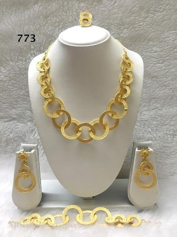 THREE PIECE INDIAN / AFRICAN GOLD PLATED NECKLACE SET