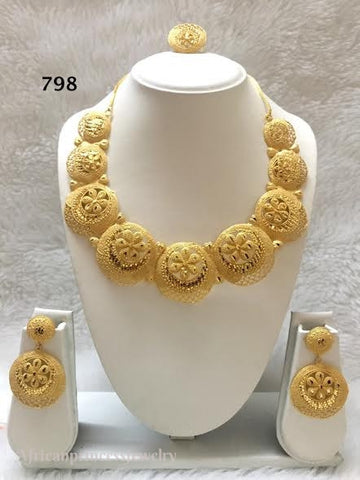 THREE PIECE INDIAN / AFRICAN GOLD PLATED NECKLACE SET