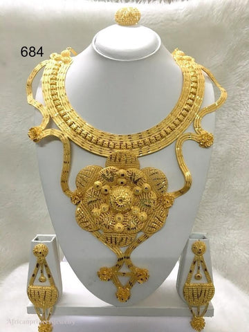 THREE PIECE INDIAN / AFRICAN GOLD PLATED NECKLACE SET