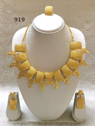 THREE PIECE INDIAN / AFRICAN GOLD PLATED NECKLACE SET