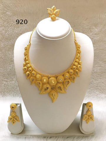 THREE PIECE INDIAN / AFRICAN GOLD PLATED NECKLACE SET