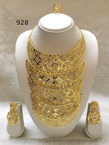THREE PIECE INDIAN / AFRICAN GOLD PLATED NECKLACE SET