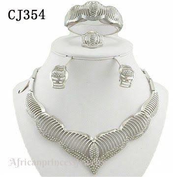 FOUR PIECE 18K WHITE GOLD PLATED SILVER NECKLACE SET