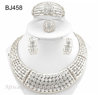 FOUR PIECE 18K WHITE GOLD PLATED SILVER NECKLACE SET