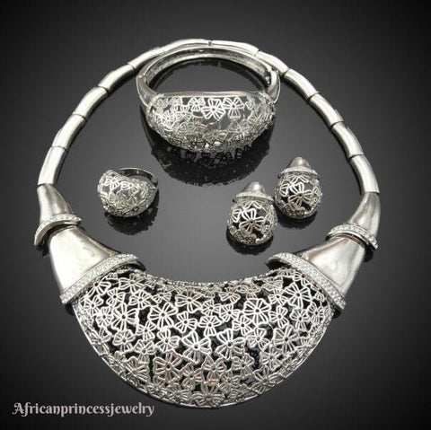FOUR PIECE 18K WHITE GOLD PLATED SILVER NECKLACE SET