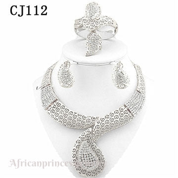 FOUR PIECE 18K  WHITE  GOLD PLATED NECKLACE SET
