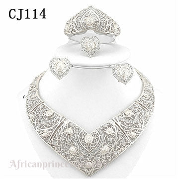 FOUR PIECE 18K WHITE GOLD PLATED SILVER NECKLACE SET