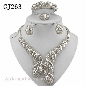 FOUR PIECE 18K WHITE GOLD PLATED SILVER NECKLACE SET