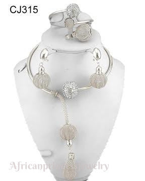 FOUR PIECE18K WHITE GOLD PLATED SILVER NECKLACE SET