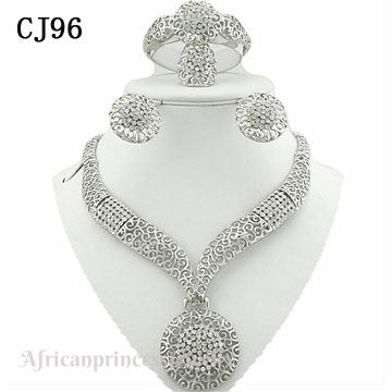 FOUR PIECE 18K WHITE GOLD PLATED SILVER NECKLACE SET