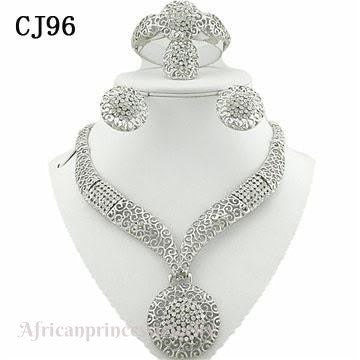 FOUR PIECE 18K WHITE GOLD PLATED SILVER NECKLACE SET