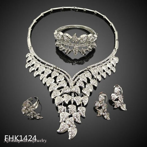 FOUR PIECE 18K WHITE GOLD PLATED SILVER NECKLACE SET