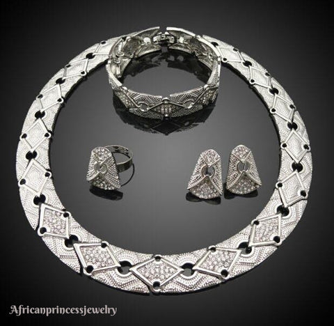 FOUR PIECE 18K WHITE GOLD PLATED SILVER NECKLACE SET