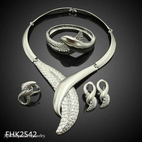 FOUR PIECE 18K WHITE GOLD PLATED SILVER NECKLACE SET
