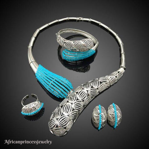 FOUR PIECE 18K WHITE GOLD PLATED SILVER NECKLACE SET