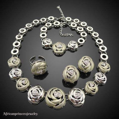 FOUR PIECE 18K WHITE GOLD PLATED SILVER  NECKLACE SET