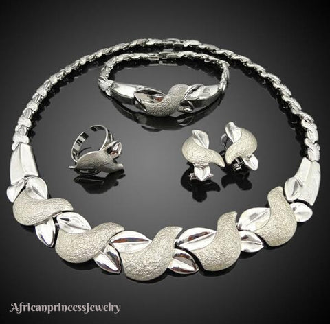 FOUR PIECE 18K WHITE GOLD PLATED SILVER NECKLACE SET