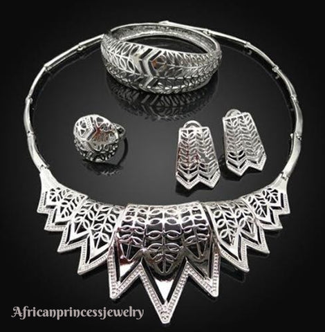 FOUR PIECE 18K WHITE GOLD PLATED SILVER NECKLACE SET