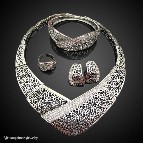 FOUR PIECE 18K  WHITE GOLD PLATED SILVER  NECKLACE SET