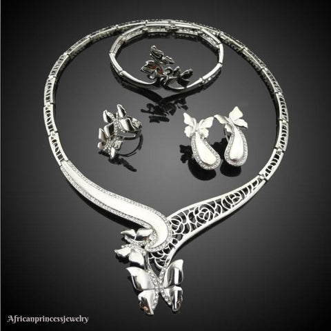 FOUR PIECE 18K WHITE GOLD PLATED SILVER NECKLACE SET