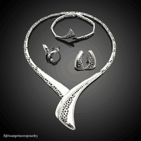 FOUR PIECE 18K WHITE GOLD PLATED SILVER NECKLACE SET