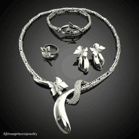 FOUR PIECE 18K WHITE GOLD PLATED SILVER NECKLACE SET