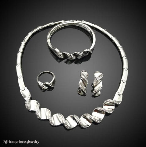 FOUR PIECE 18K WHITE GOLD PLATED SILVER NECKLACE SET
