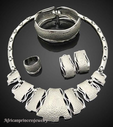 FOUR PIECE 18K WHITE GOLD PLATED NECKLACE SET