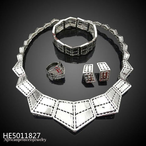 FOUR PIECE 18K WHITE GOLD PLATED SILVER  NECKLACE SET