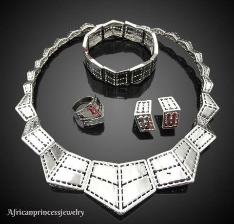 FOUR PIECE 18K WHITE GOLD PLATED SILVER NECKLACE SET