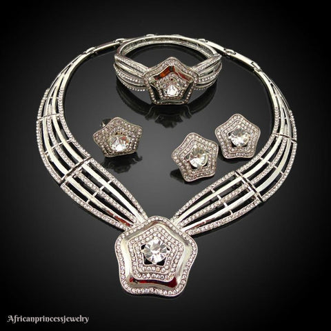 FOUR PIECE 18K WHITE GOLD PLATED SILVER NECKLACE SET