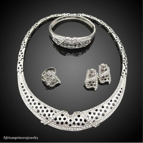 FOUR PIECE 18K WHITE GOLD PLATED SILVER NECKLACE SET