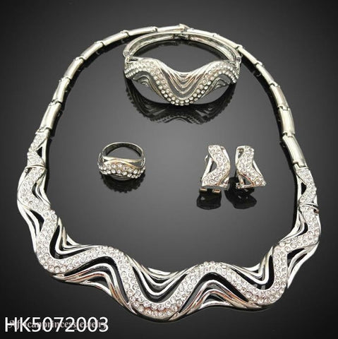 FOUR PIECE 18K WHITE GOLD PLATED NECKLACE SET