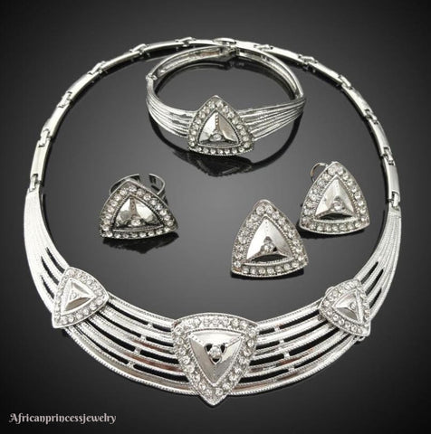 FOUR PIECE 18K WHITE GOLD PLATED NECKLACE SET