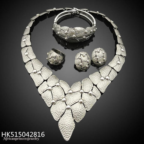 FOUR PIECE 18K WHITE GOLD PLATED  SILVER NECKLACE SET