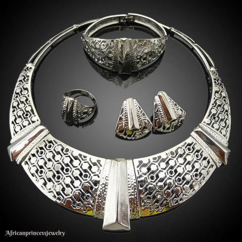 FOUR PIECE 18K WHITE GOLD PLATED SILVER  NECKLACE SET