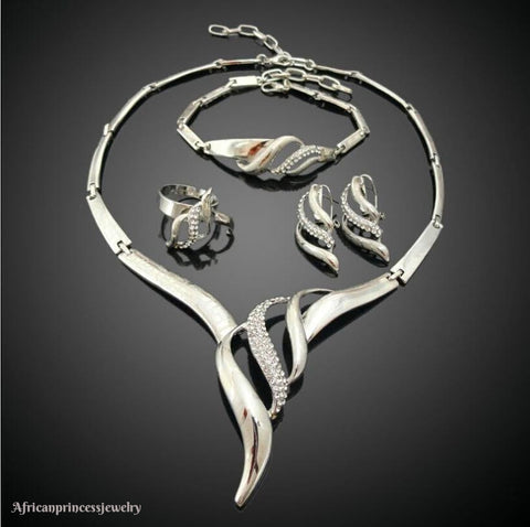 FOUR PIECE 18K WHITE GOLD PLATED SILVER NECKLACE SET