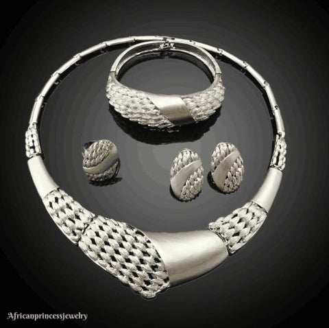 FOUR PIECE 18K WHITE GOLD PLATED SILVER NECKLACE SET