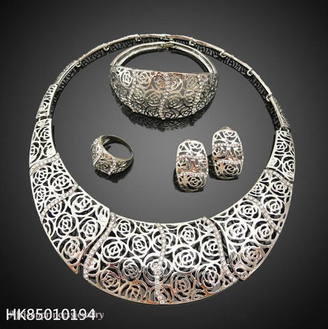 FOUR PIECE 18K WHITE GOLD PLATED NECKLACE SET