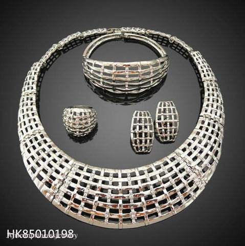 FOUR PIECE 18K WHITE GOLD PLATED NECKLACE SET
