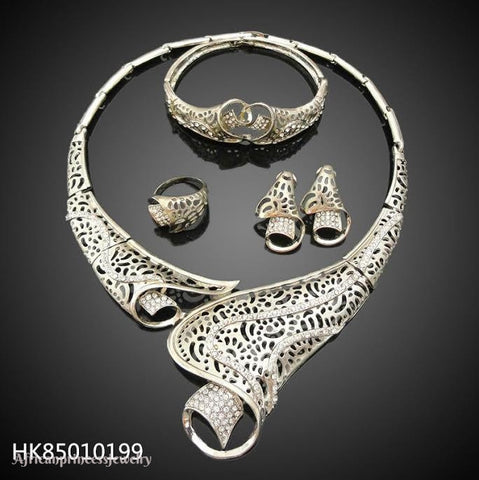 FOUR PIECE 18K WHITE GOLD PLATED  SILVER NECKLACE SET