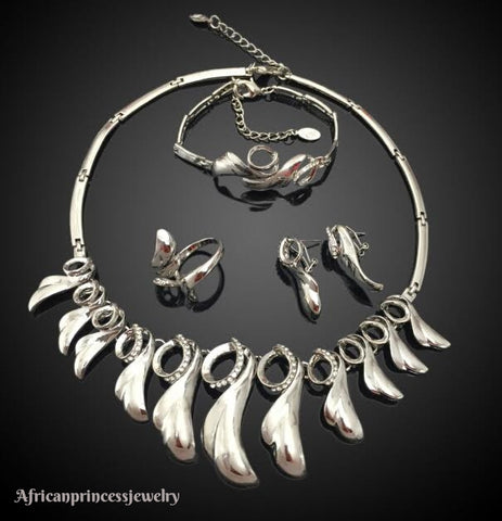 FOUR PIECE 18K WHITE GOLD PLATED SILVER NECKLACE SET