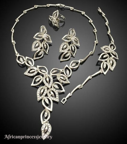 FOUR PIECE 18K WHITE GOLD PLATED SILVER NECKLACE SET