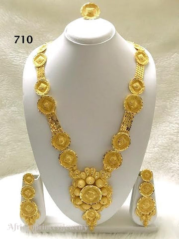 THREE PIECE INDIAN / AFRICAN GOLD PLATED NECKLACE SET