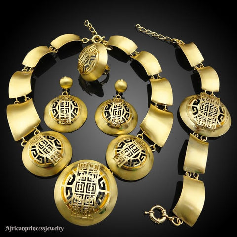 FOUR  PIECE 18K  AFRICAN GOLD PLATED NECKLACE SET