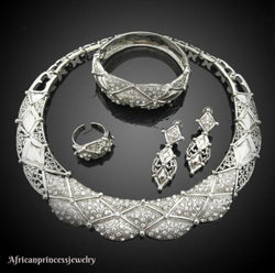 FOUR PIECE 18K WHITE GOLD PLATED SILVER NECKLACE SET